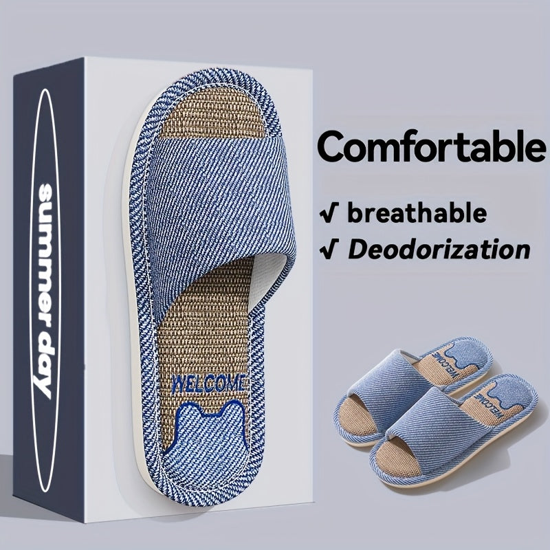 Unisex Cozy Linen Slip-On Slippers with Anti-Slip EVA Sole