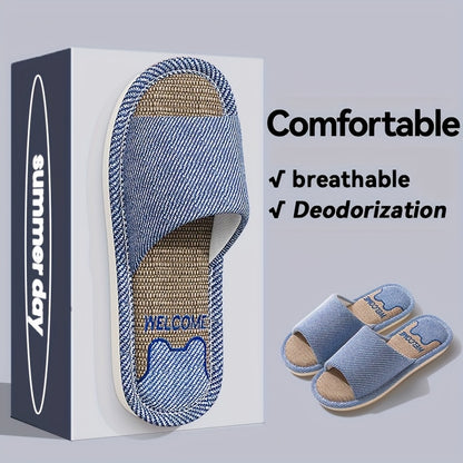 Unisex Cozy Linen Slip-On Slippers with Anti-Slip EVA Sole