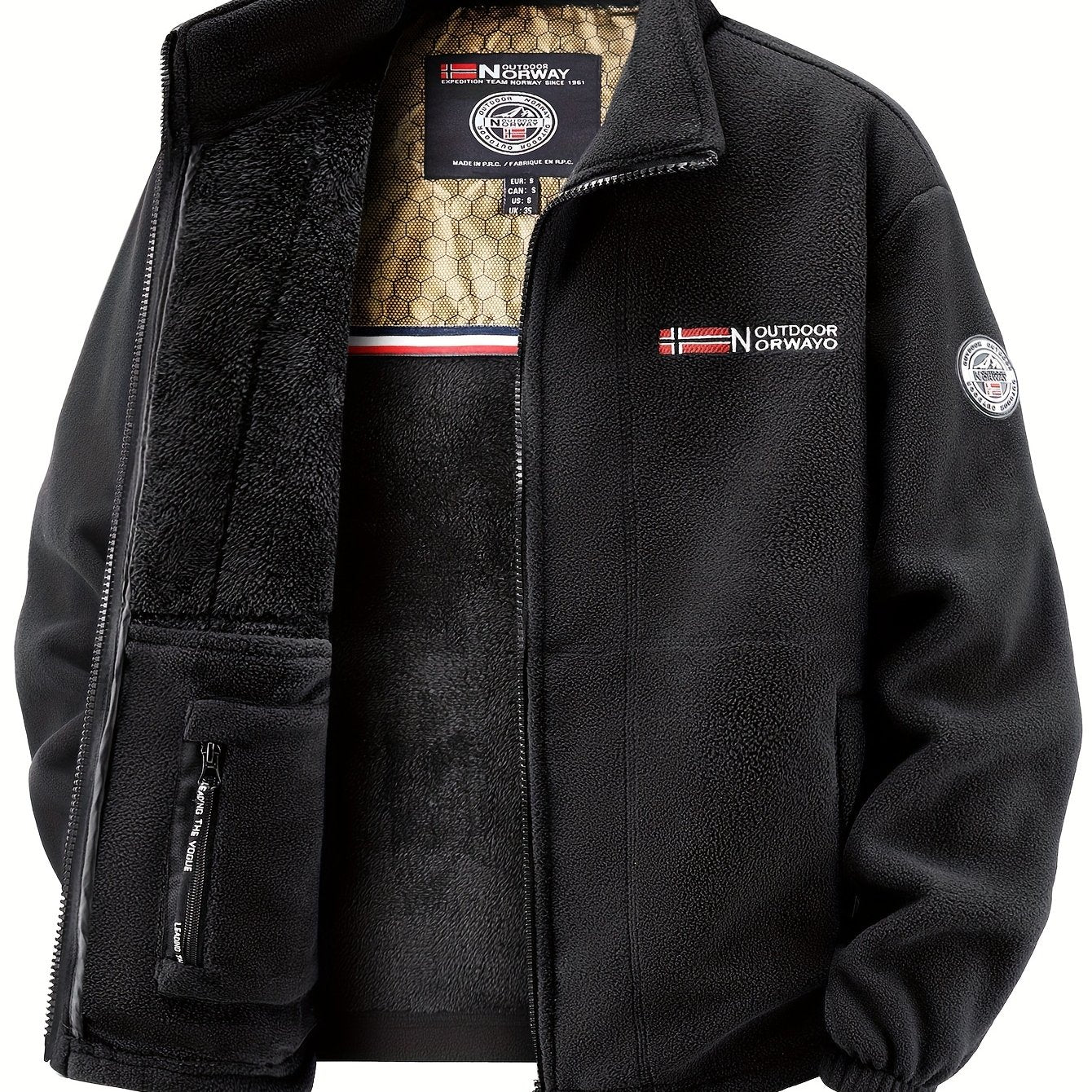 Men's Warm Stand Collar Cardigan Jacket, Honeycomb Heat-Retaining Graphite Lining, Thermal Insulation, Warmer Upper Body, Quality Men's Wear, Warm Lining, Carbon Fiber Technology - Full-Zip Winter Coat, Full-Length Zipper, Ma