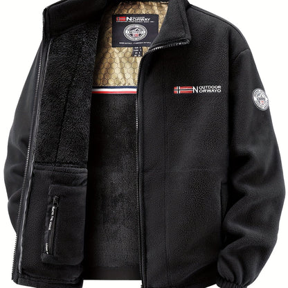 Men's Warm Stand Collar Cardigan Jacket, Honeycomb Heat-Retaining Graphite Lining, Thermal Insulation, Warmer Upper Body, Quality Men's Wear, Warm Lining, Carbon Fiber Technology - Full-Zip Winter Coat, Full-Length Zipper, Ma