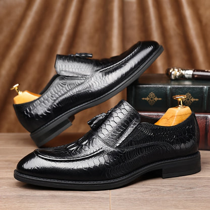 Men's Business Slip-On Cowhide Leather Dress Shoes, All-Season