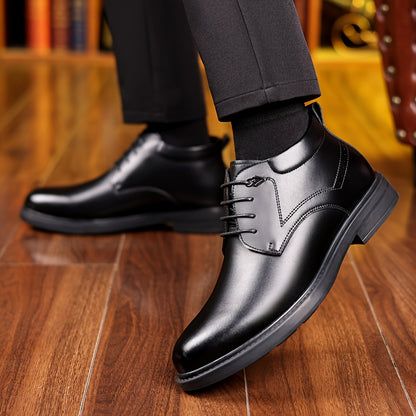 Men'S Formal Business Shoes, Featuring a Winter Fleece And a Classic Black Lace-Up Design, Suitable for Office And Wedding Occasions.