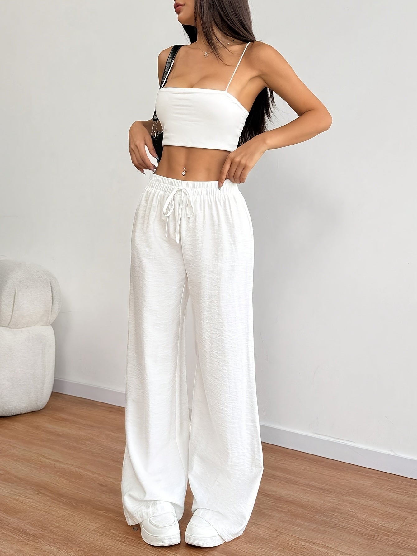 Women's Elegant Solid Color Elastic Waist Drawstring Pants