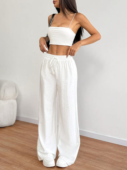 Women's Elegant Solid Color Elastic Waist Drawstring Pants