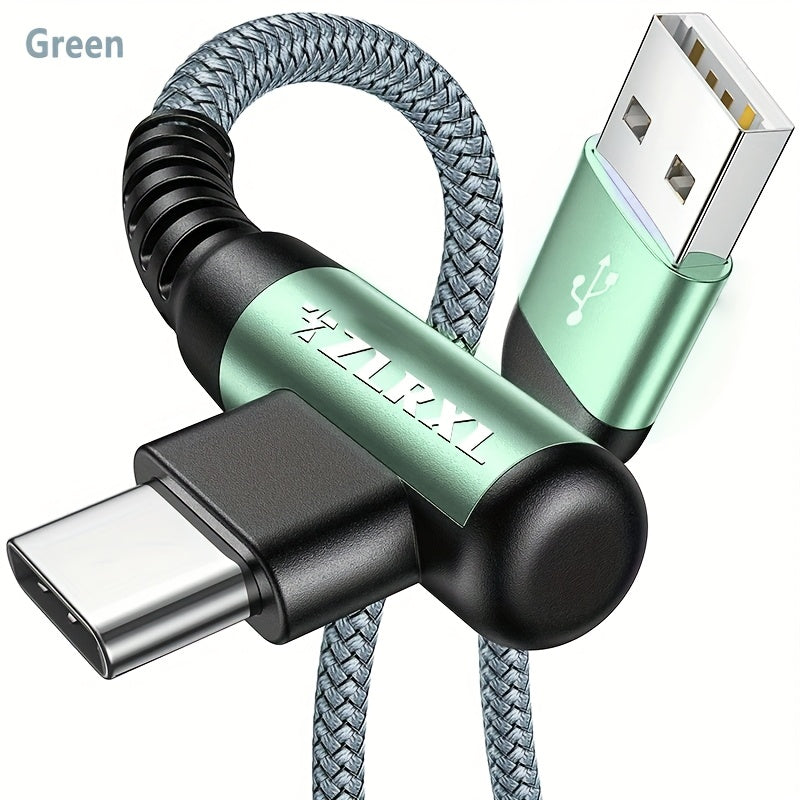 Fast Charging with C-Type Charging Cable, Right-Angle USB-C to USB-C Cable Braided USB-C Charger, Suitable for Huawei, Xiaomi, Redmi, Oppo Oneplus And More Smartphones - ayq
