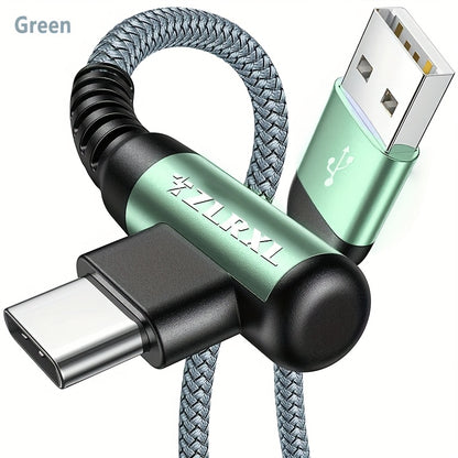 Fast Charging with C-Type Charging Cable, Right-Angle USB-C to USB-C Cable Braided USB-C Charger, Suitable for Huawei, Xiaomi, Redmi, Oppo Oneplus And More Smartphones - ayq