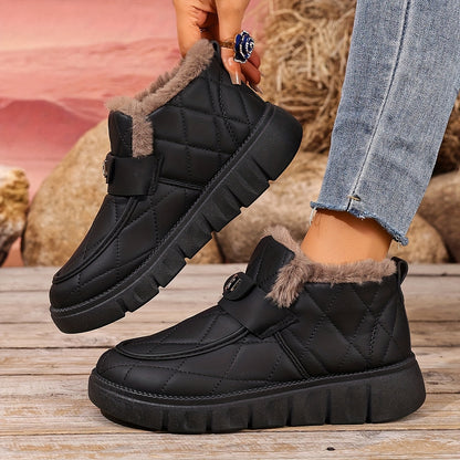 Autumn Winter Plush Lined Thick Warm Snow Boots, Versatile Outdoor Slip-On with Block Heel, Comfortable Round Toe for Casual Daily Use and Cold Weather Hiking