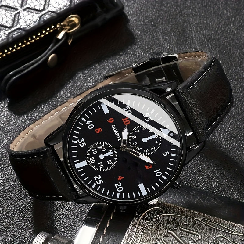 5pcs Men'S Quartz Watch Set, Includes a Gift Box, Watch, Belt, Wallet, Keychain, And Glasses, Perfect for a Gift.