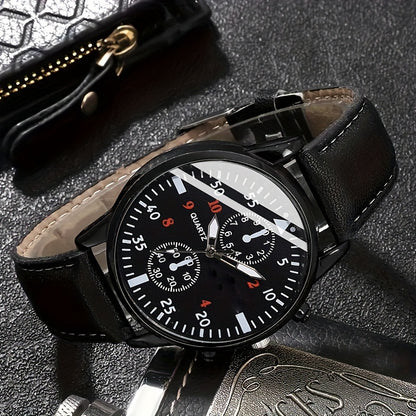 5pcs Men'S Quartz Watch Set, Includes a Gift Box, Watch, Belt, Wallet, Keychain, And Glasses, Perfect for a Gift.