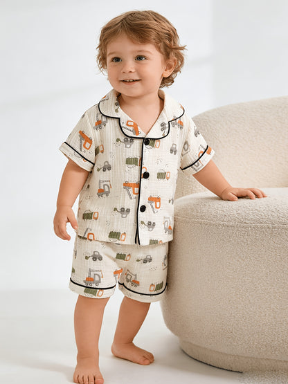 Toddler Boys' Cotton Cartoon Excavator Shorts & Top Set
