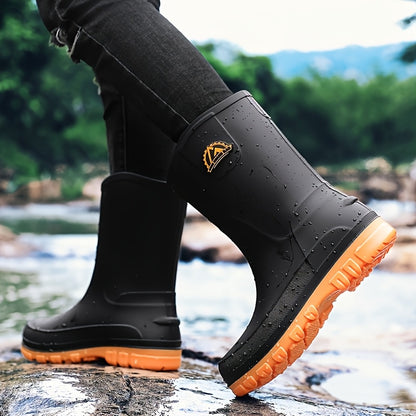 Men's Mid-Calf Waterproof PVC Rain Boots for Outdoor Use