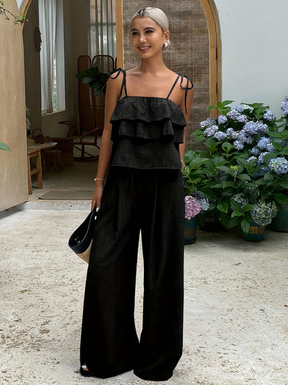Women’s Ruffled Cami Top & High-Waist Tie-Side Pants Set