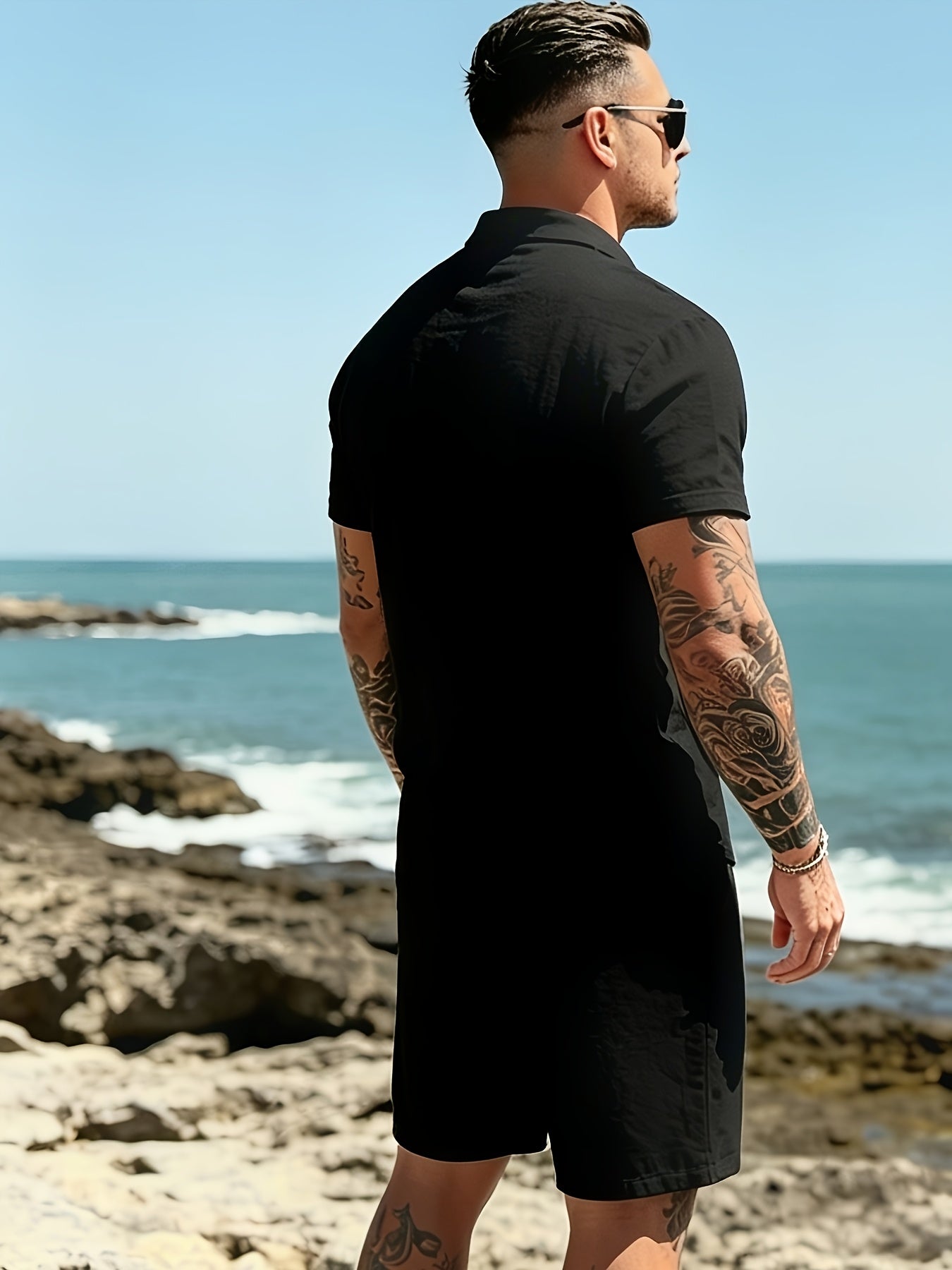 Men's Breathable Linen Polo Shirt & Shorts Summer Set
