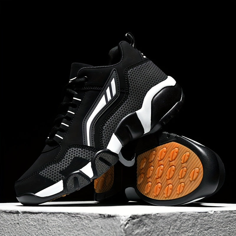 Men's Casual Sporty Sneakers - High Quality PU Upper, Non-Slip Rubber Sole with Cushioned Comfort  Inner Arch Support, Low-Top Lace-Up Design for All-Day Wear (Black/White) - Spring/Fall/Winter Seasonal Versatility, Comforta