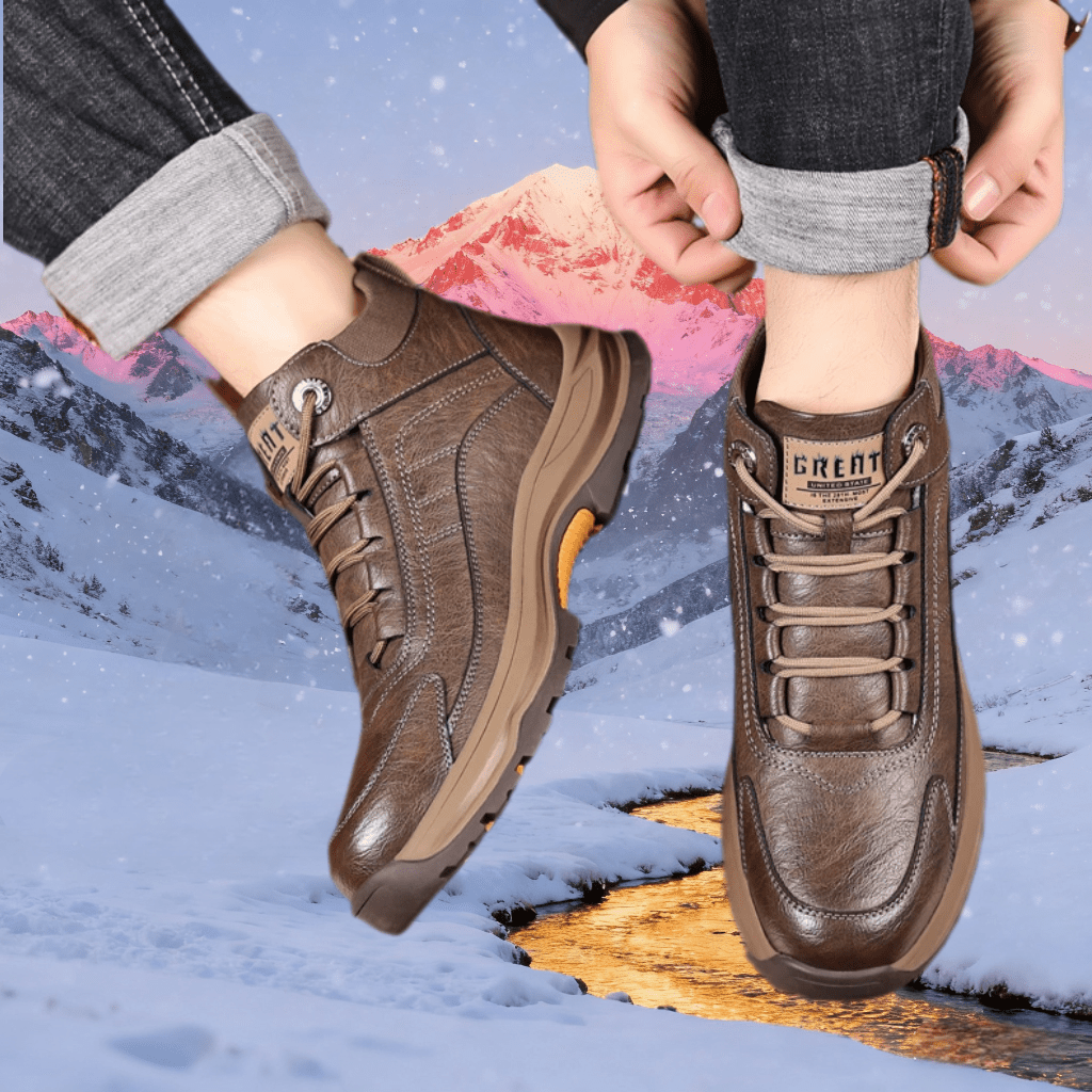 Men's Full-Grain Leather Plush-Lined Casual Winter Sneakers