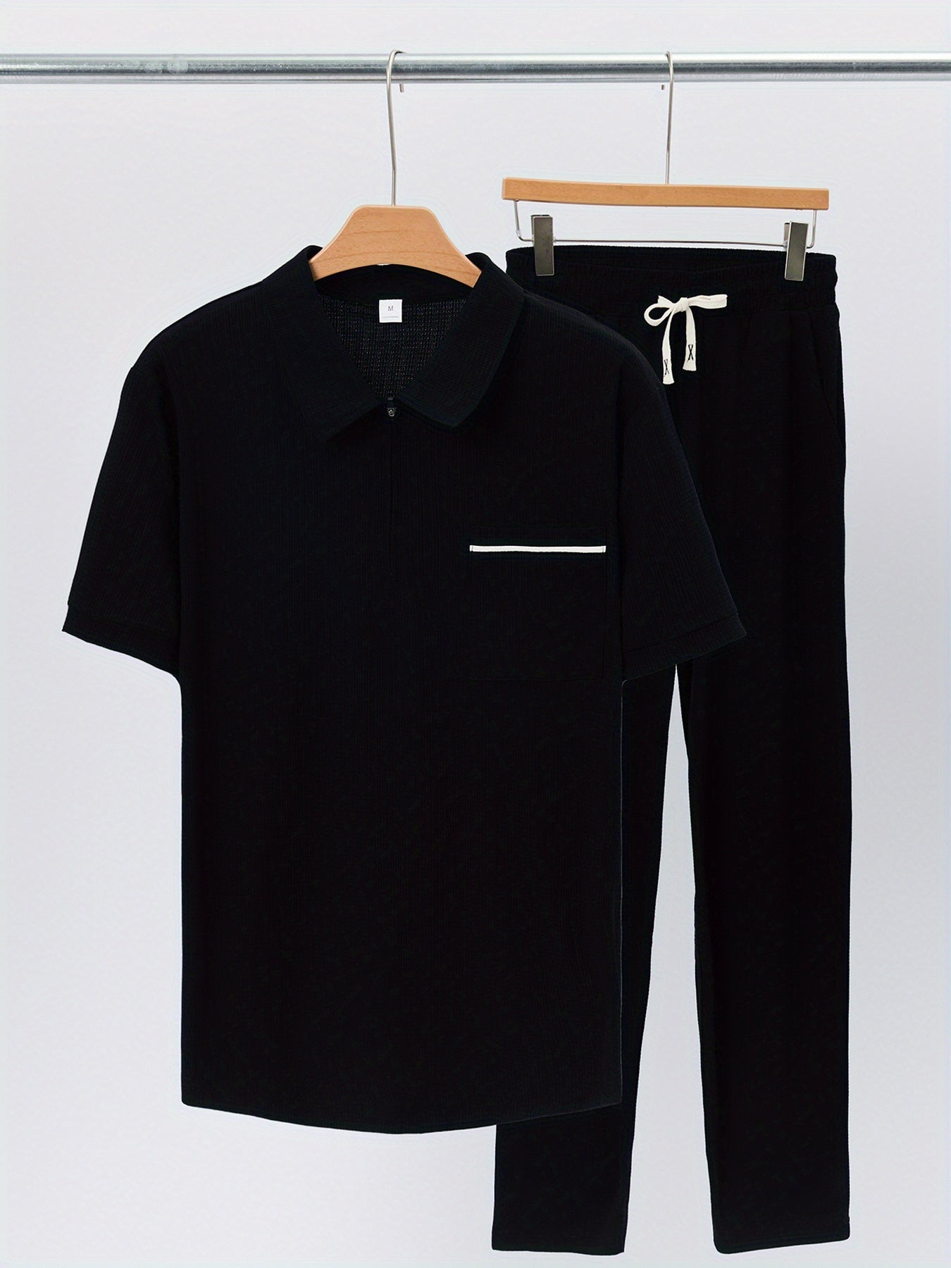 Men's Casual Fashion Short-Sleeve Zip-Up Suit, Suitable for All Seasons - ayq