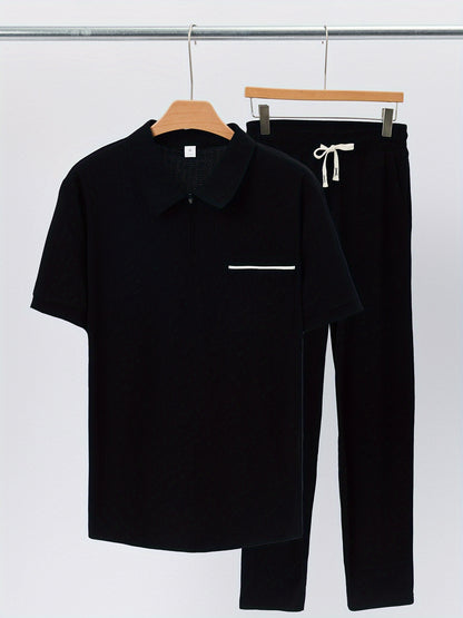 Men's Casual Fashion Short-Sleeve Zip-Up Suit, Suitable for All Seasons - ayq