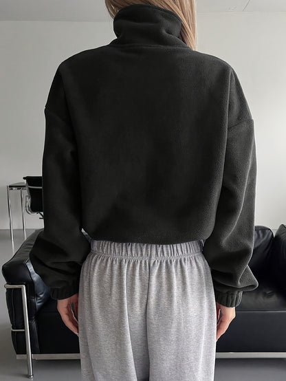 Women'S Casual Zippered Front Drawstring Hem Jacket - High-Neck Long Sleeve with Pockets, All-Season Comfort, Machine Washable, Versatile for Casual Attire, Casual Wear Jacket | Highneck Jacket | Zippered Jacket