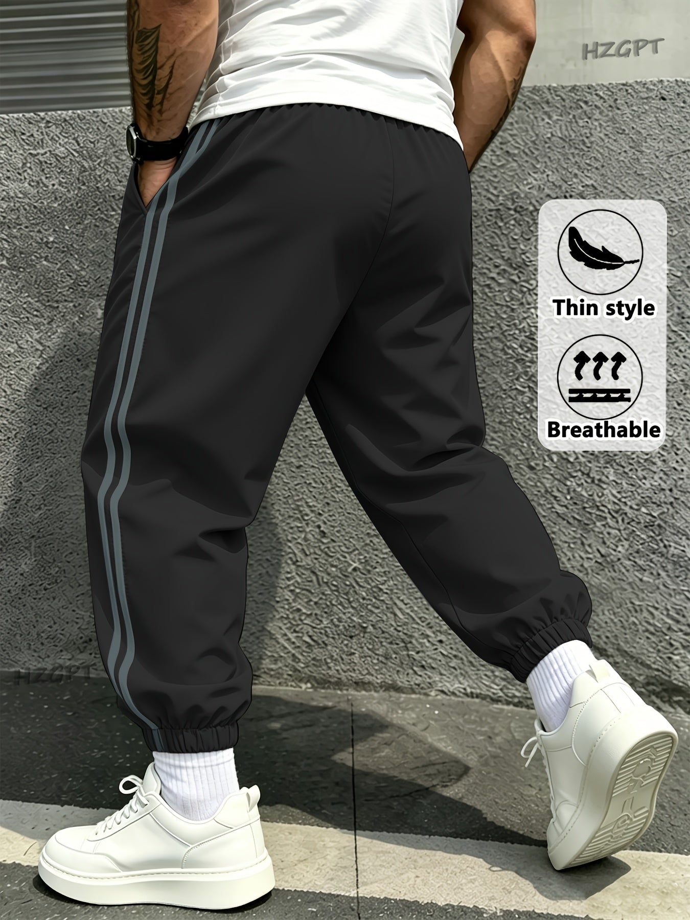 Men's Side Stripe Athletic Cargo Joggers with Drawstring Waist
