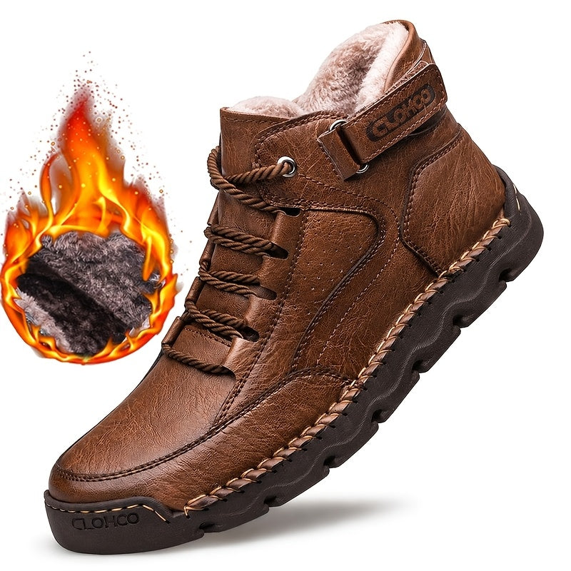 Men's Casual Ankle Boots with Warm Plush Lining, Rubber Sole