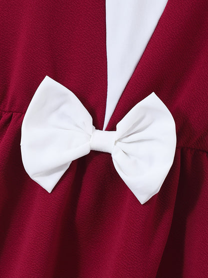 ' Fashionable Autumn Elegant Lapel Bow-Decorated Long-Sleeved Shirt And Straight Wide-Leg Trousers Two-Piece Set, for Outdoor