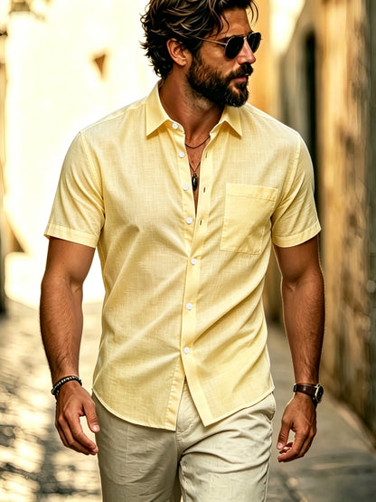 Men's Breathable Tencel Short Sleeve Shirt with Chest Pocket