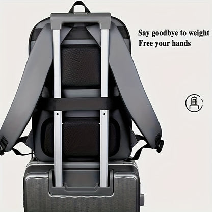 Expandable Black Nylon Business Backpack with Padded Laptop Compartment, Lightweight with Trolley Sleeve, Durable Zipper, Multi-Pocket Design, Splicing and Color Block Detail, Ideal for Daily Commute and Travel - Wet Wipe Cle