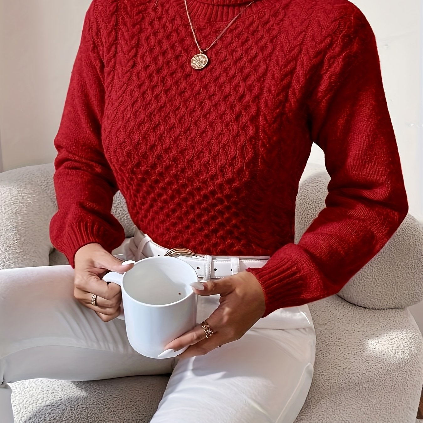 Women's High Neck Twisted Sweater