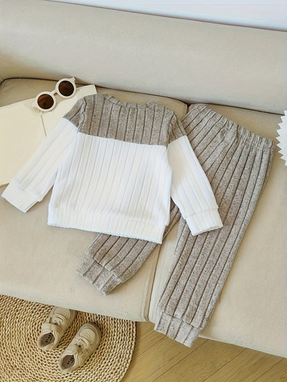 Baby Boy Color-Block Sweater & Pants Set for Fall - ayq