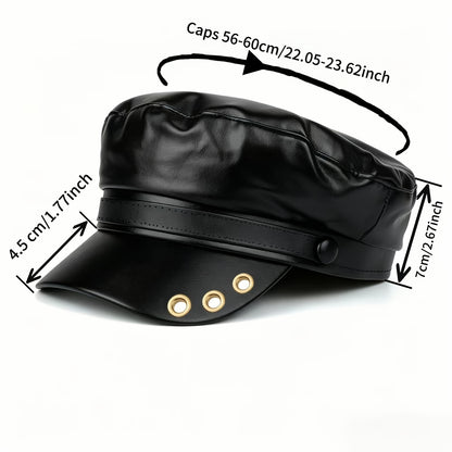 Elegant PU Octagonal Hat for Autumn Winter Casual Wear
