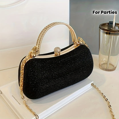 Glittering Rhinestone Women's Evening Bag, Sparkly Crossbody Chain Handbag, Clutch Purse For Parties And Dinners