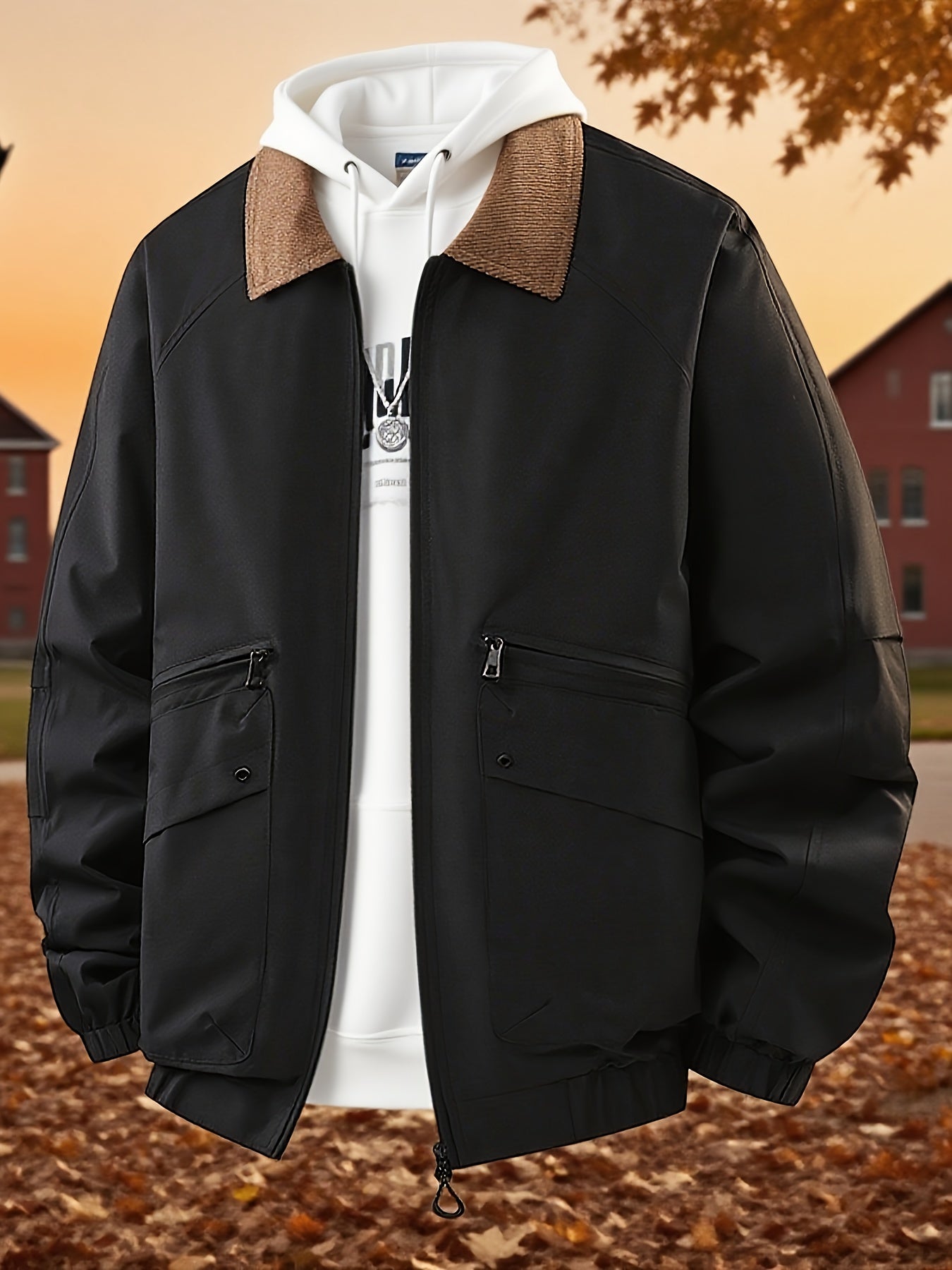 Men's Vintage-Style Loose Fit Baseball Jacket with Pockets