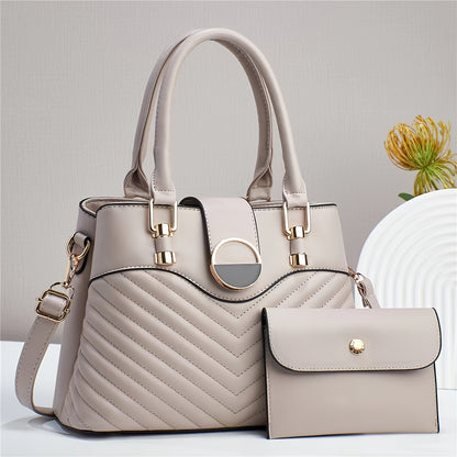 Elegant Women's Faux Leather Handbag with Convertible Crossbody