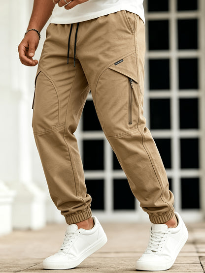 Men's Casual Loose-Fit Cargo Pants with Elastic Waist and Multi Pocket