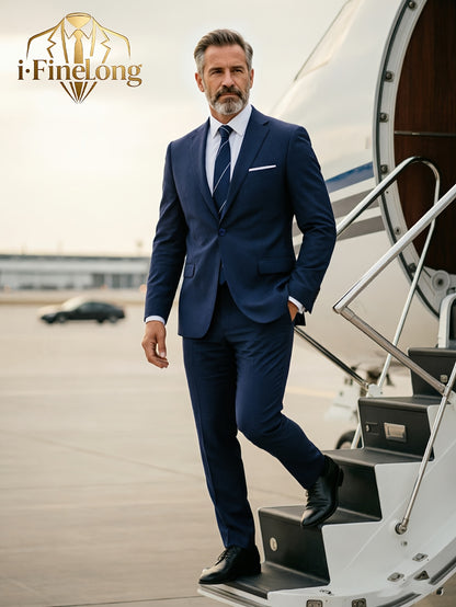 Men's Polyester Suit Set with Jacket & Trousers for Business Casual