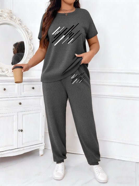 Plus Size Women's 2pcs Casual Lounge Set with Joggers & T-Shirt