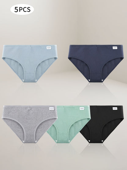 5pcs Women's Low Waist Striped Cotton Bikini Panties