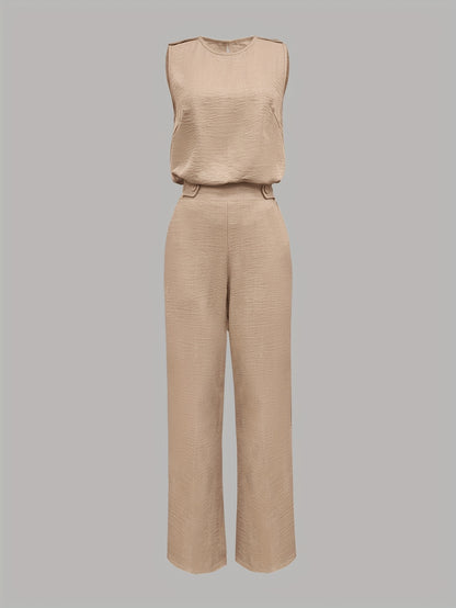Women'S Fashion Casual Elegant Sleeveless Vest and Wide-leg Pants Set with Button Details and Slant Pockets
