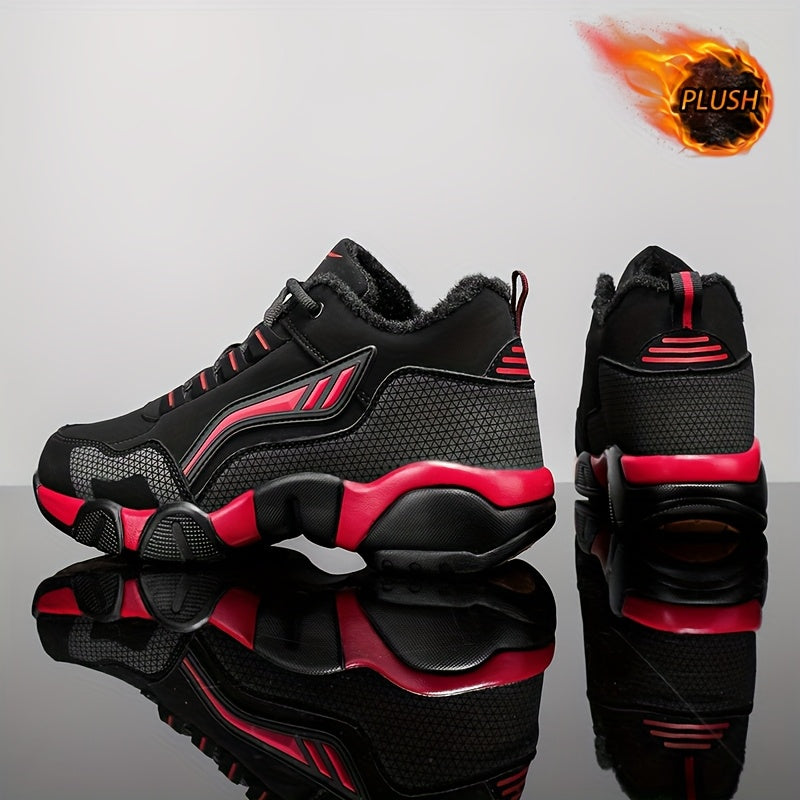 HIDEDUGO 's Heavy-Duty Winter Boots-like Sneakers - Warm Mid-Top Traction Tires, All-Terrain TPR Sole, Lace-Up Outdoor Shoes for Ice & Snow, Large Size Available (Black/White) - Cold Weather Casual & Sports