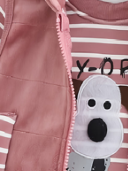 BABICOLOR 's Winter 3pcs Dog Print Hooded Jacket & Pants Set - Warm Loose-Fit Outfit, Winter Clothing for 1st Photoshoots, Casual Cold-Weather Outwear, Perfect for Outdoor