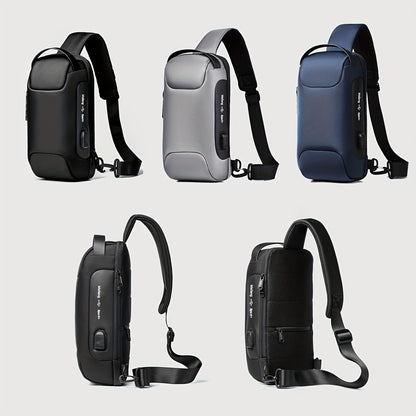 Oxford Fabric Waist Bag with USB Charging  Combination Lock - Sleek Black Crossbody for Men  Women, Ideal for Outdoor Activities  Motorcycle Riding, Perfect Valentine's or Father's Gift, Motorcycle Bag