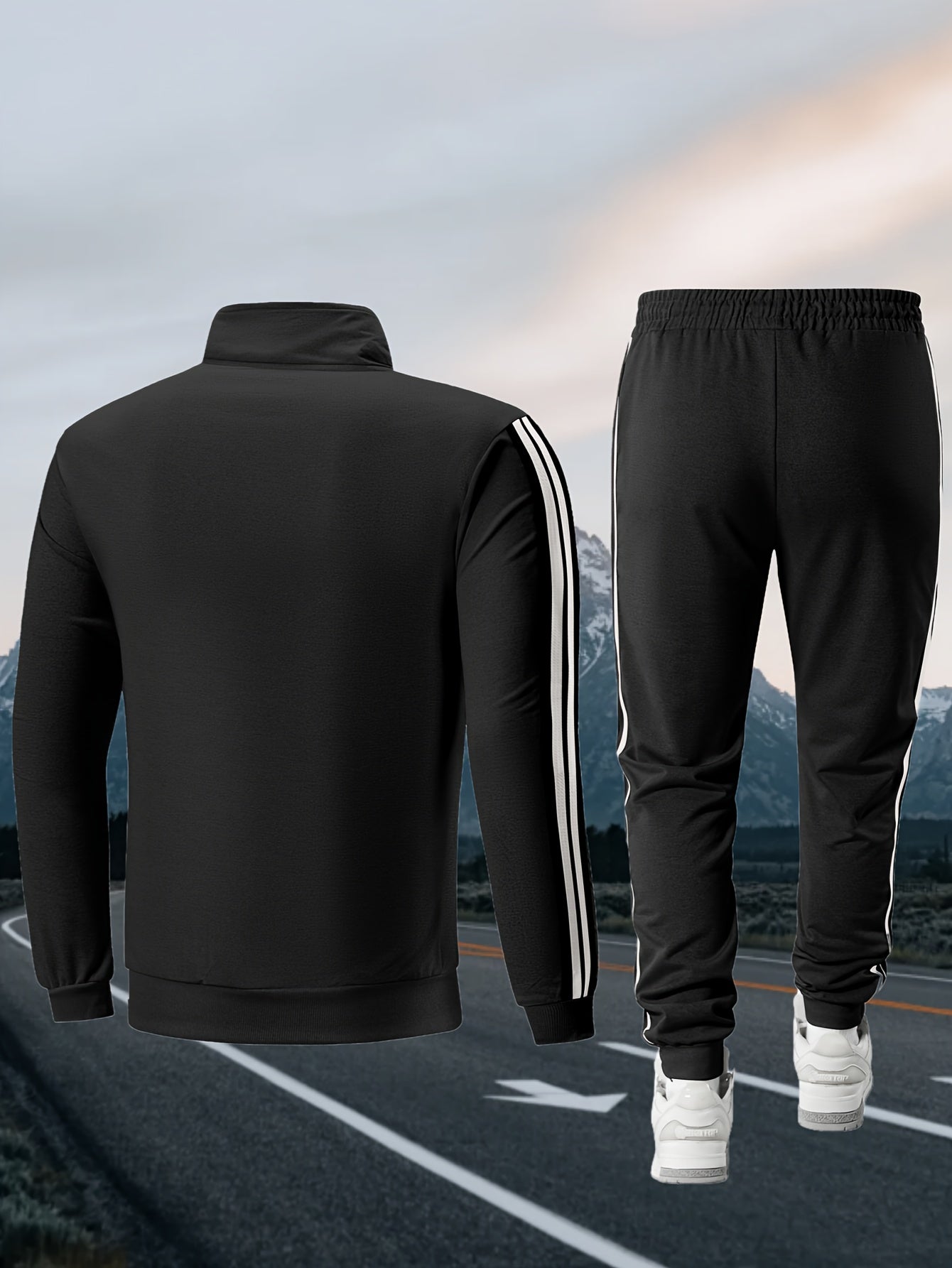 Men's Spring/Fall Casual Sportswear Set with Striped Joggers
