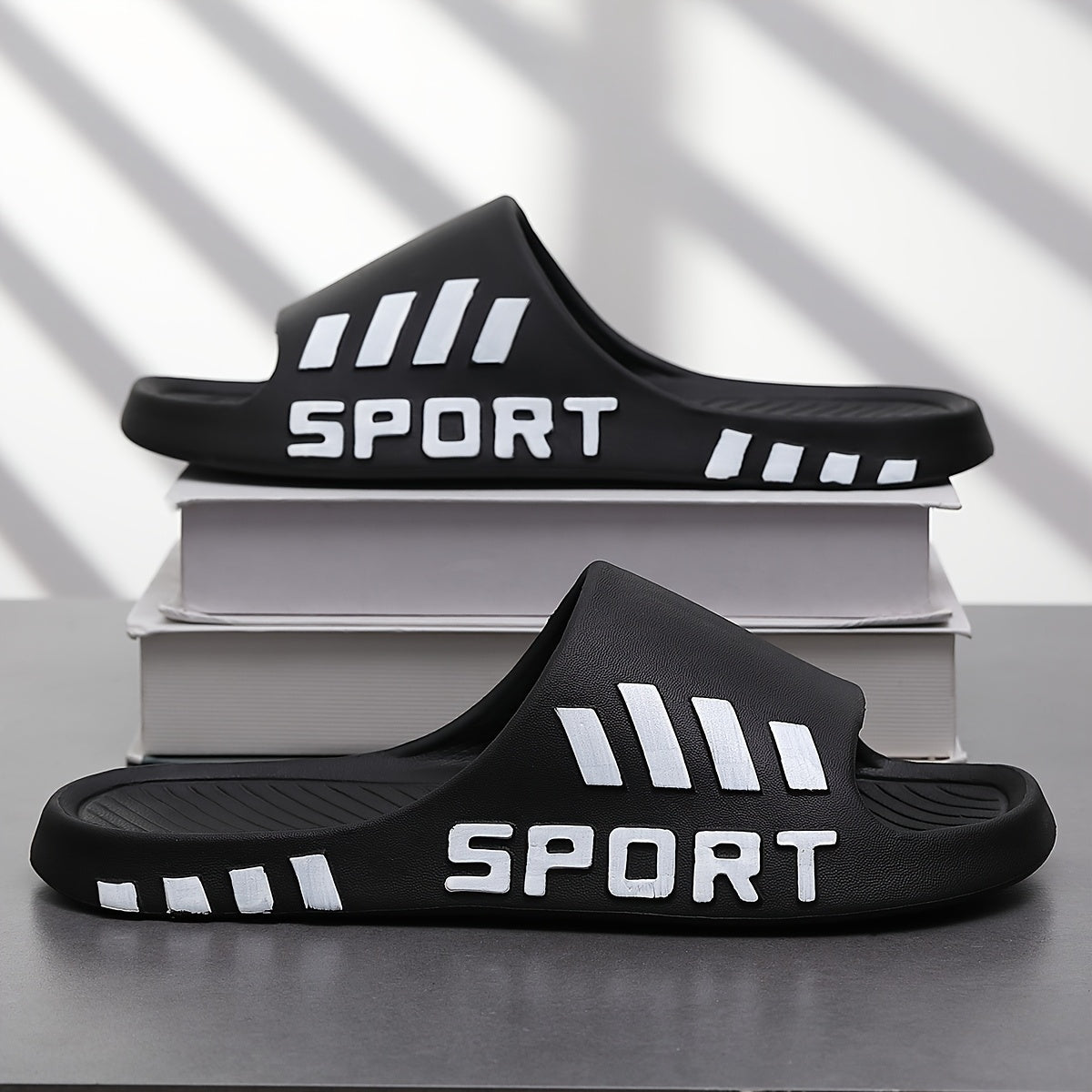 Men's stylish sports flip-flops, indoor non-slip couple slippers, casual and comfortable EVA material slippers, available in large sizes 48-49 - ayq