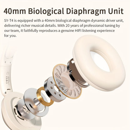 Wireless Headset with Pressure Relief Design, Bass Boost Built-in Microphone, Telescopic and Rotatable Flat Design, Auxiliary TF Mode for Gaming and Sports Use, Wireless Sports Earbuds, Office and Travel Compatible, Powerful