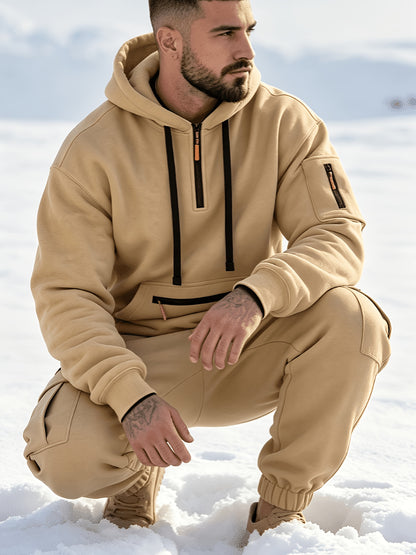 Men's Casual Hooded Tracksuit Set with Zipper Pockets