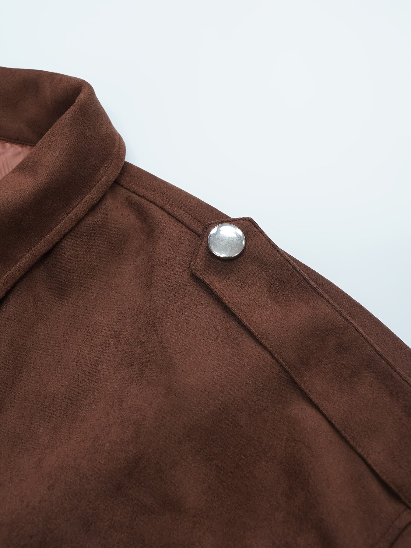 Women's Retro Motorcycle Jacket - Collar Winter Coat with White Piping, Brown Biker Outerwear, Machine Washable Non-Stretch Windbreaker for Fall/Winter, Casual & Motorcycle Riding (Solid Color)