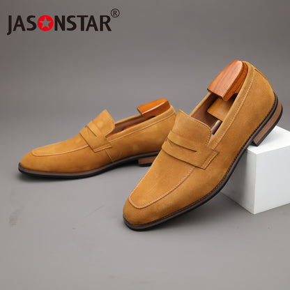 Men's Top Grain Suede Penny Loafers with Non-Slip Rubber Sole