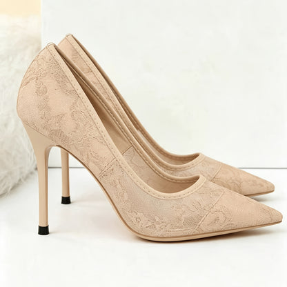 Women’s Mesh Lace Stiletto Heels Pointed Toe Elegant Dress Shoes
