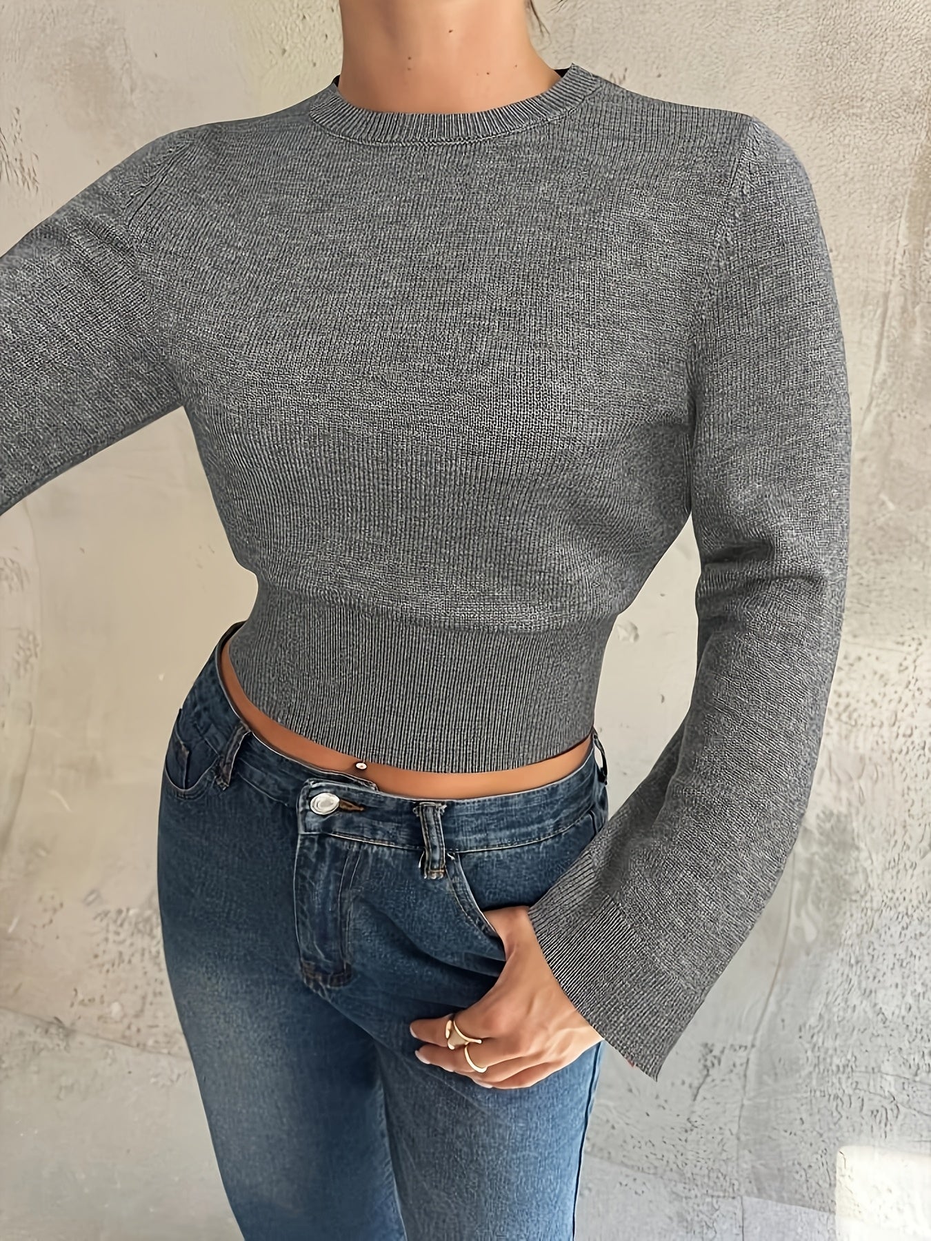 Women's Autumn Elegant Crew Neck Slim Fit Sweater