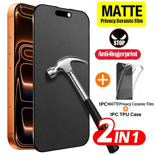 iPhone Privacy Frosted Ceramic Screen Protector & TPU Case Set - ayq